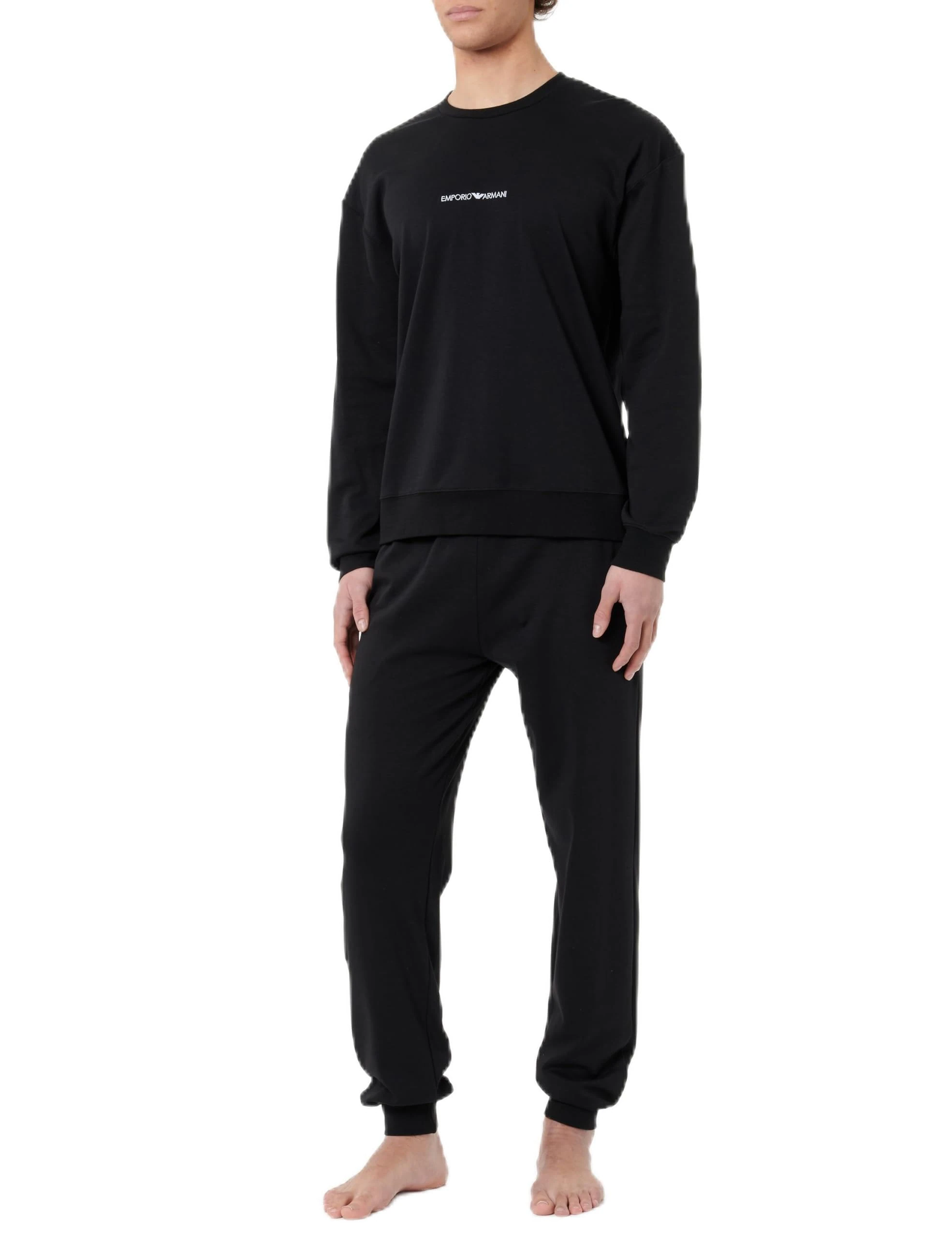 Emporio Armani Women's INTERLOCK LOUNGE LONG PAJAMAS Pajama Set, NERO,