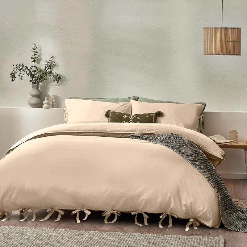 Yard Mallow Bow Tie 100% Cotton Duvet Cover Set - King - Linen - Image 1