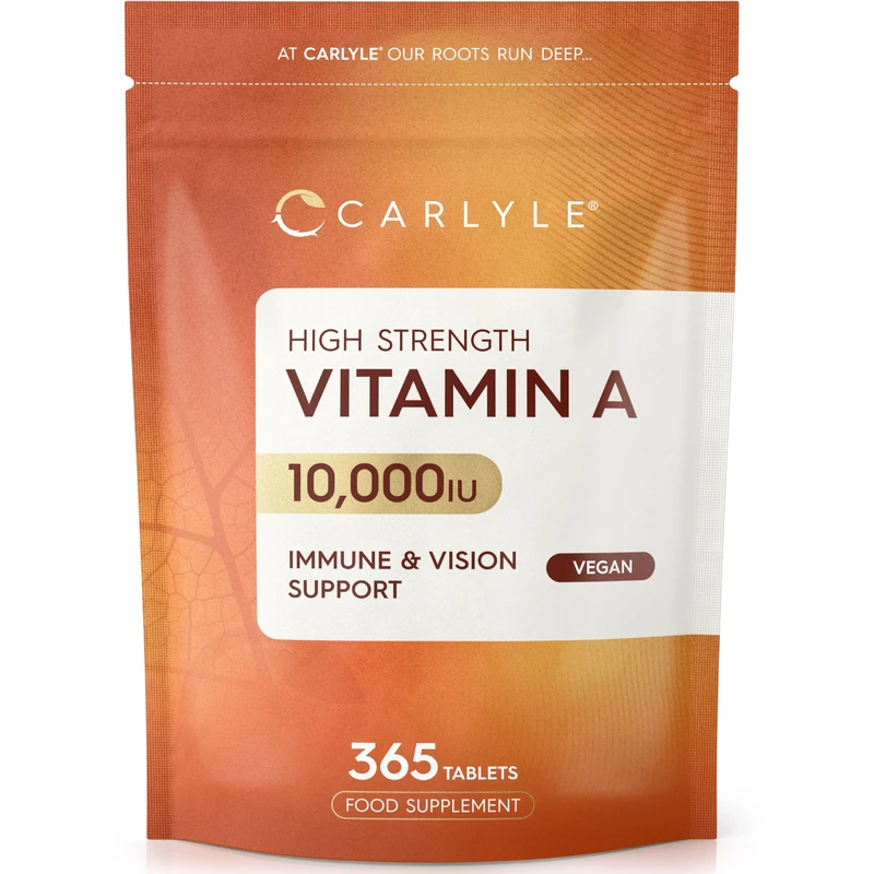 Vitamin A Tablets 10000 IU | 365 Count (1 Year Supply) | Vitamin A as Retinol Acetate | High Strength | Vegan and Vegatarian | by Carlyle