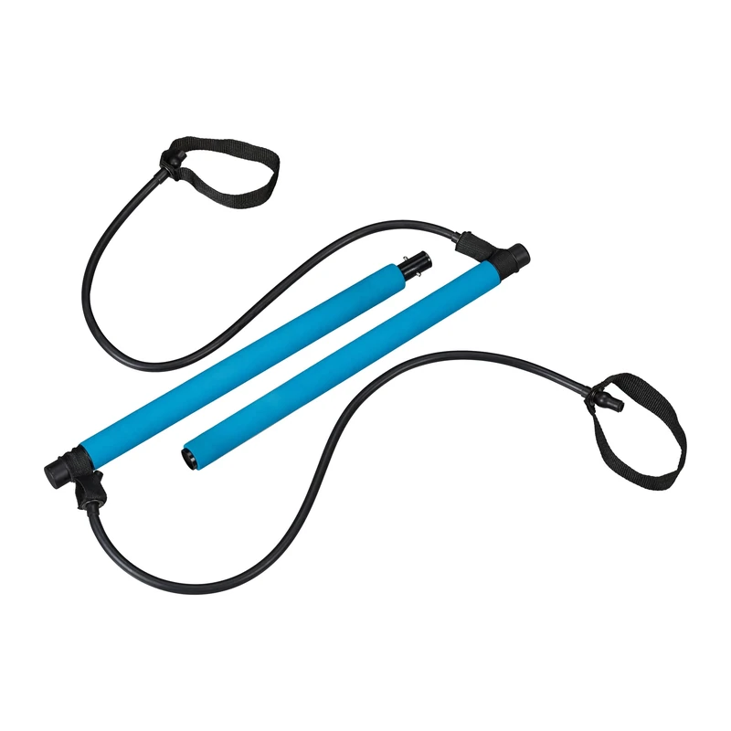 Relaxdays Pilates Bar with Resistance Bands, Full Body Workout for at Home, Fitness Band, Training Bar, Portable, Blue - Image 1