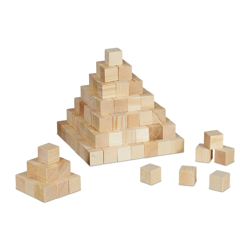 Relaxdays 160 Wooden Cubes Set - 20mm Natural Pine Blocks