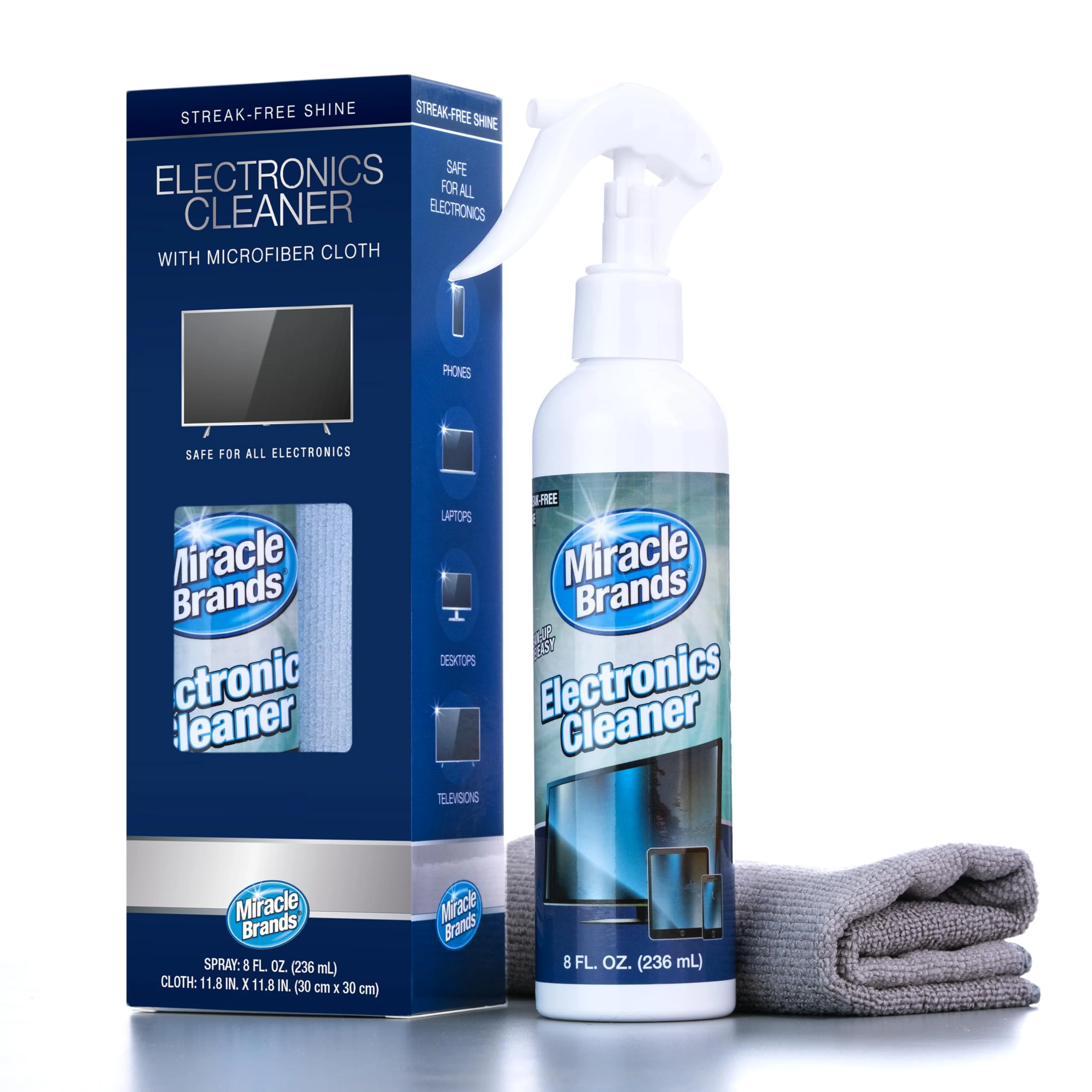Screen Cleaner Spray (236ml) for TV, Monitor, Laptop Screen Cleaner, LED, LCD, Tablet, Smartphone, Camera Lens, Cleaning Kit Includes Microfibre Cloth. Natural ingredients.