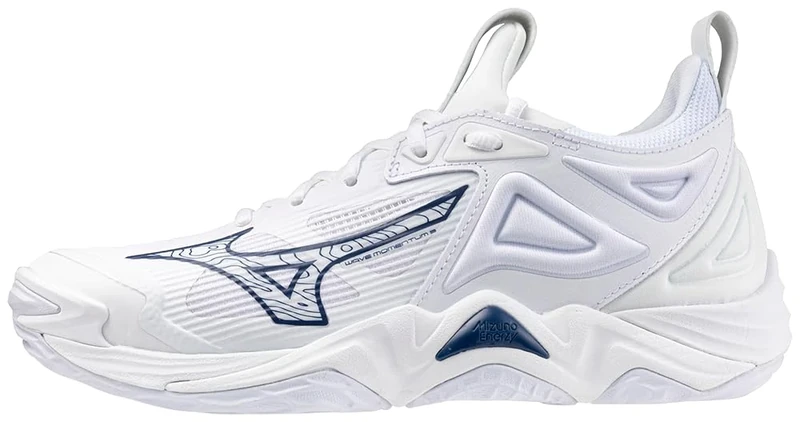Mizuno Women's Wave Momentum 3 Volleyball Shoe, White-Navy, 10.5 US