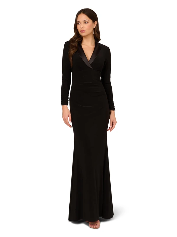 Adrianna Papell Women's Tuxedo Long Special Occasion Dress, Black, 18