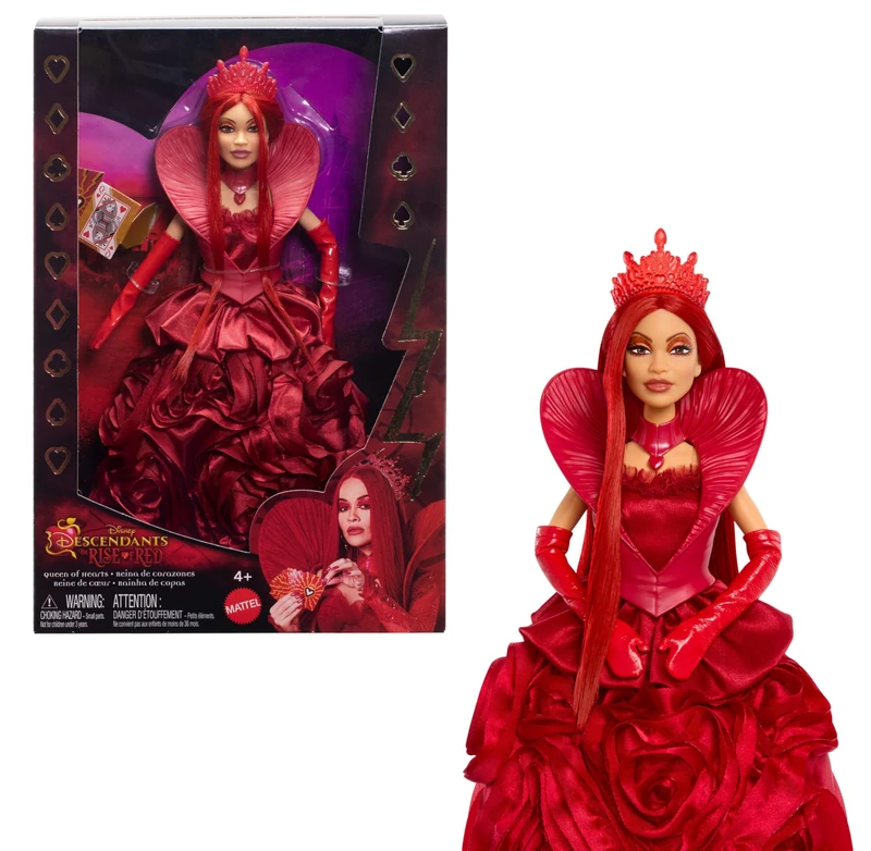 Mattel Disney Descendants: The Rise of Red Queen of Hearts Fashion Doll with Movie-Inspired Royal Gown & Accessories, Includes Display Stand, HWV09