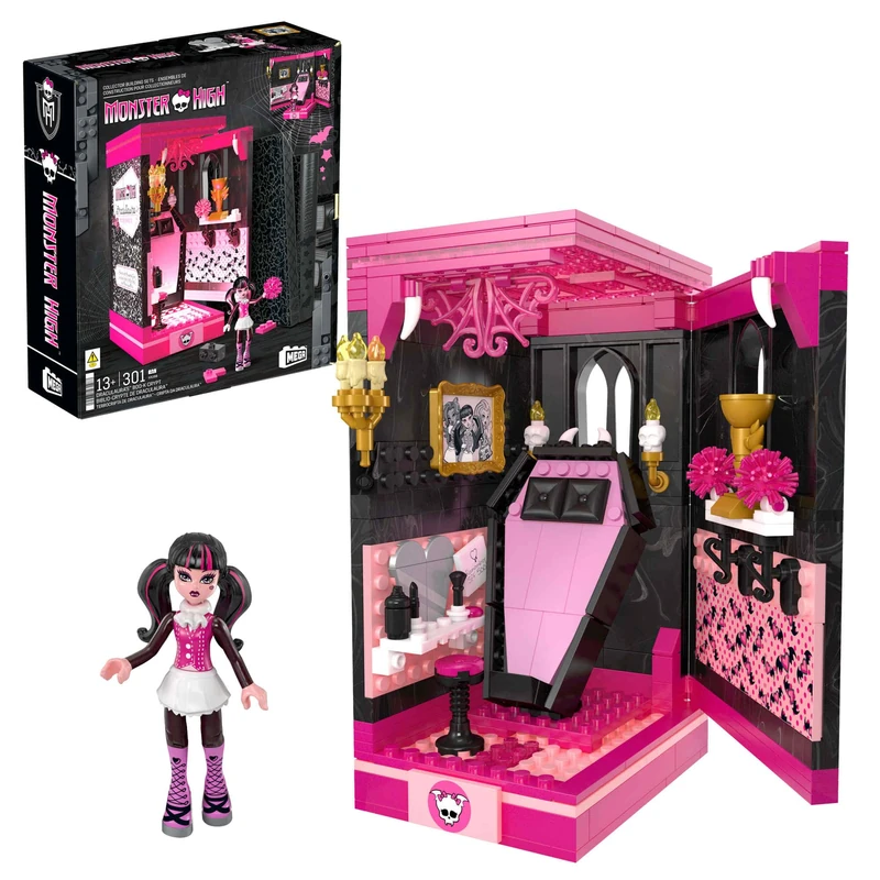 MEGA Monster High Action Figure Building Set Draculaura's Boo-k Crypt with 301 Pieces, Book Nook for Collectors, HXJ88