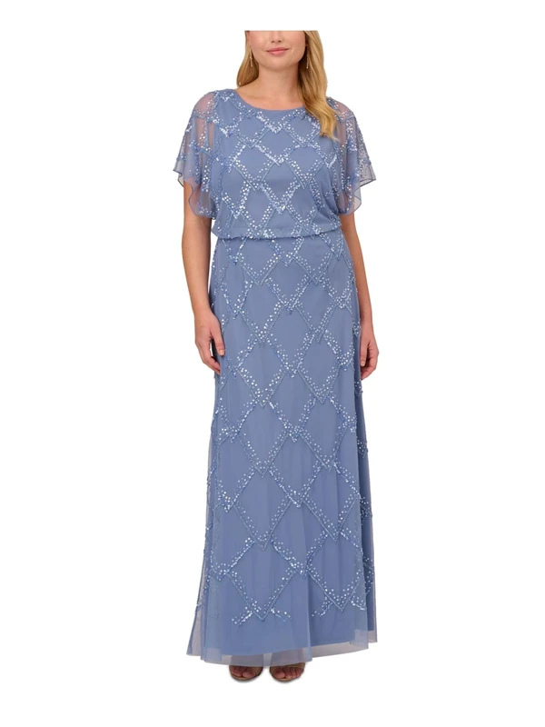 Adrianna Papell Women's Beaded Blouson Gown Special Occasion Dress, French Blue, 26 Plus - Image 1