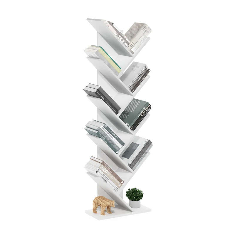Furinno TREE Book Shelf, 9-Tier Bookshelf, Tree Bookcase for Room Decor, 8.4 x 15.7 x 50.9, for Living Room, Bedroom, Home Office, White