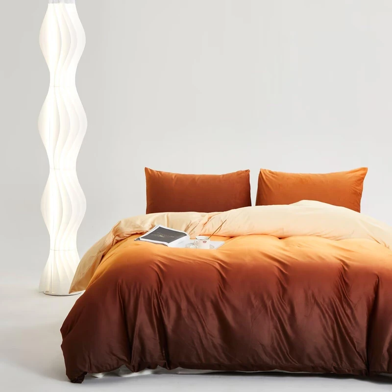 Houseri Yellow White Gradient Velvet Duvet Cover Queen Fluffy Ombre Orange Sherpa Bedding Duvet Cover Sets Full Extra Soft Comfy Orange Brown Flannel Fuzzy Duvet Covers Queen Size