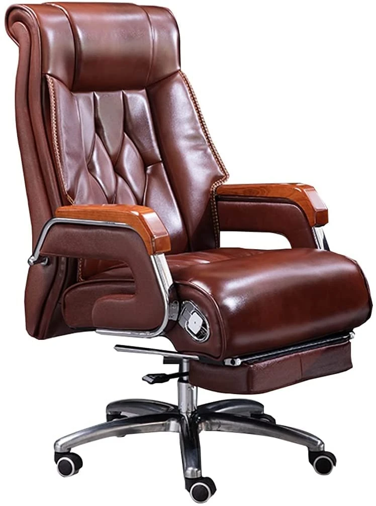 Luxury Boss Chair Big Tall Executive Office Chair, Executive Office Chair, PU Leather Swivel Computer Chair, with Wood Armrest and Footrest, Retractable Footrest Reclining Chair ( Size : With footres