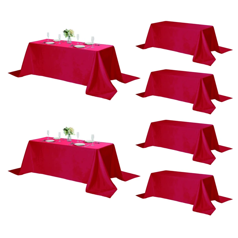 Fokitut 6 Pack Rectangle Tablecloth, 90x132 Inch, Stain Resistant and Wrinkle Polyester Table Cloth, Fabric Table Cover for Kitchen Dining, Wedding, Party, Holiday Dinner-Red