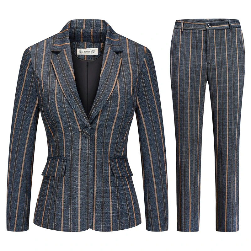 Womens 2 Piece Plaid Suits Set Business Office One Button Blazer Jacket Casual Long Sleeve Pant Suit Set, Streak-b, Medium