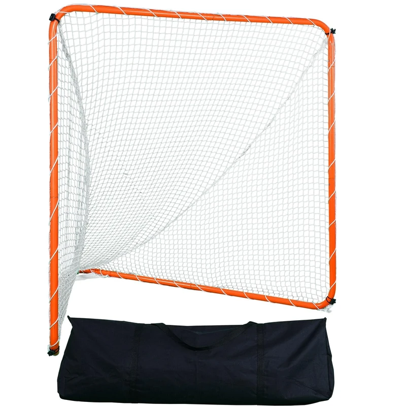 VEVOR Lacrosse Goal, 6' x 6' Lacrosse Net, Steel Frame Backyard Lacrosse Training Equipment, Portable Lacrosse Goal with Carry Bag, Quick & Easy Setup, Perfect for Youth Adult Training, Orange