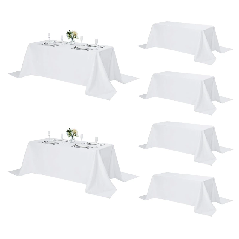 Fokitut 6 Pack Rectangle Tablecloth, 90x156 Inch, Stain Resistant and Wrinkle Polyester Table Cloth, Fabric Table Cover for Kitchen Dining, Wedding, Party, Holiday Dinner-White