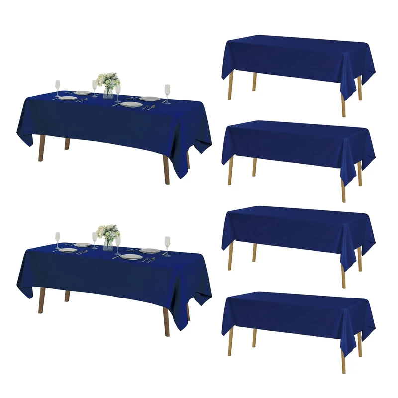 Fokitut 6 Pack Rectangle Tablecloth, 60x120 Inch, Stain Resistant and Wrinkle Polyester Table Cloth, Fabric Table Cover for Kitchen Dining, Wedding, Party, Holiday Dinner-Royal Blue