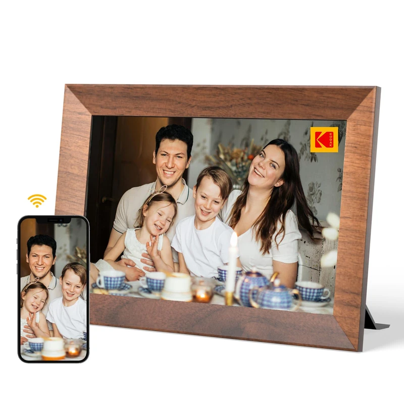 KODAK Digital Picture Frame WiFi 10.1 Inch HD IPS Touch Screen Electronic Picture Frame with 32 GB Memory, Automatic Picture Rotation, Share Photos or Videos Anywhere via App (Wood Colour) - Image 1