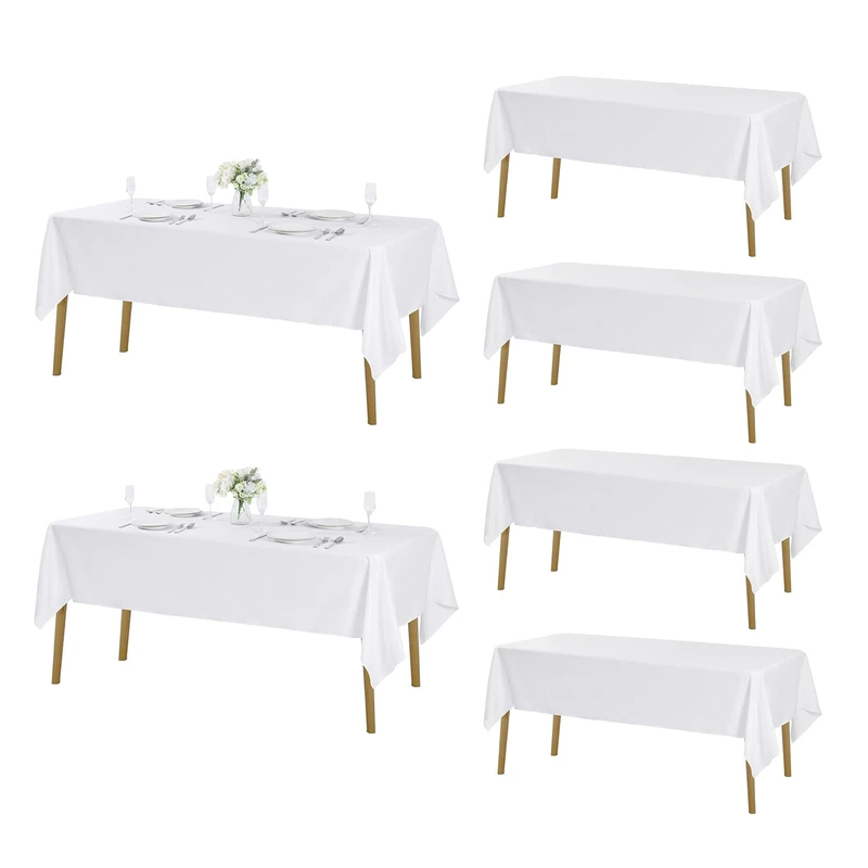 Fokitut 6 Pack Rectangle Tablecloth, 60x120 Inch, Stain Resistant and Wrinkle Polyester Table Cloth, Fabric Table Cover for Kitchen Dining, Wedding, Party, Holiday Dinner-White