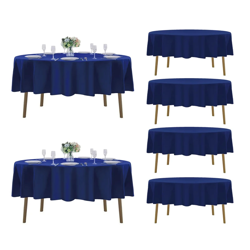 Fokitut 6 Pack Round Tablecloth, 90 Inch, Stain Resistant and Wrinkle Polyester Table Cloth, Fabric Table Cover for Kitchen Dining, Wedding, Party, Holiday Dinner-Royal Blue