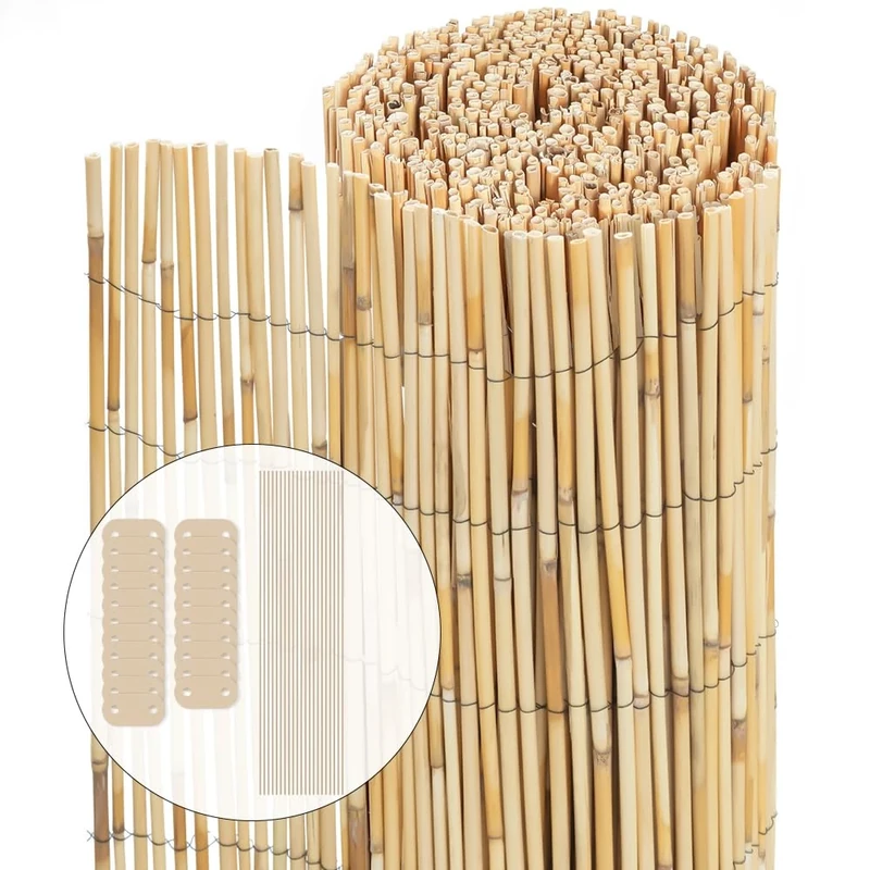 VOUNOT Natural Peeled Reed Fence 140x600cm Privacy Screen Roll with Fixing Clips Garden Panel Fence for Outdoor Garden Patio Balcony Wind/Sun Protection