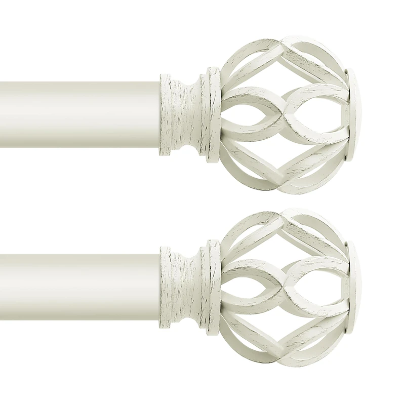 TVWOO White Decorative Farmhouse Curtain Rods 2 Pack:36-88"Adjustable Heavy Duty Single Window Curtain Rod for Bedroom Living Room,White Boho Rustic Drapery Rods with Vintage Twist Finial Easy Install