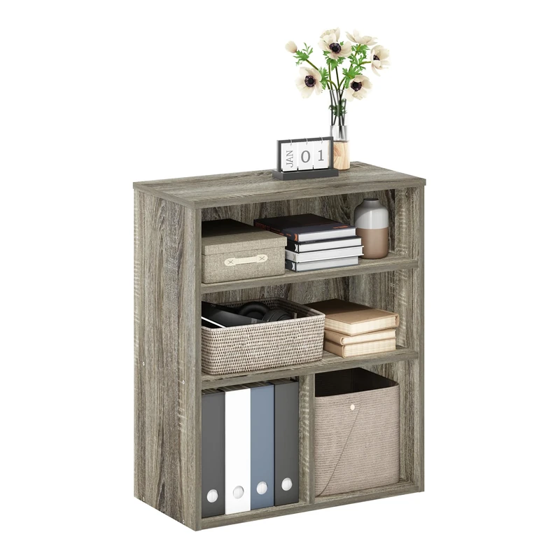 Furinno PASIR Book Shelf, 3-Tier Display Bookshelf, Bookcase, 11.8 x 23.6 x 28.1, for Living Room, Bedroom, Home Office, French Oak