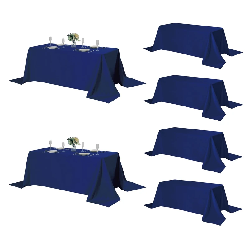 Fokitut 6 Pack Rectangle Tablecloth, 90x132 Inch, Stain Resistant and Wrinkle Polyester Table Cloth, Fabric Table Cover for Kitchen Dining, Wedding, Party, Holiday Dinner-Royal Blue