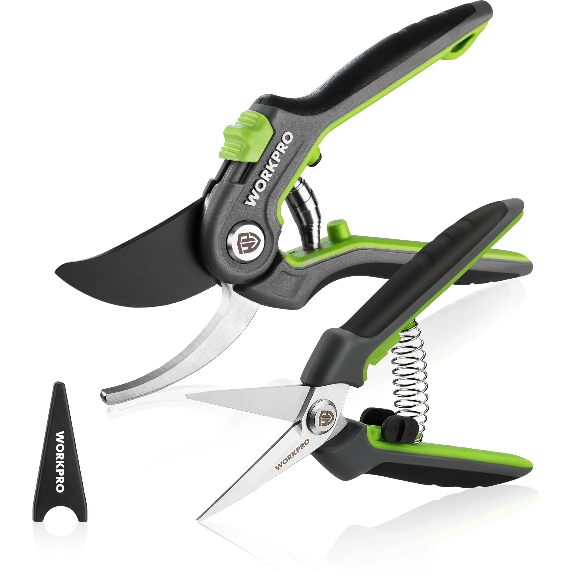 WORKPRO 2-Piece Secateurs & Pruning Scissors | Heavy Duty 210mm Bypass Secateurs with SK5 Blades and 160mm Shears | Labor-Saving Scissors with Safty Lock | Essential Garden Tools for Pruning Flowers