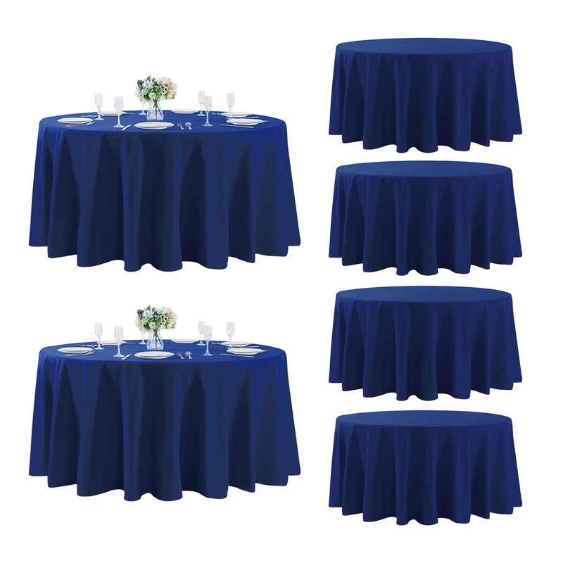 Fokitut 6 Pack Round Tablecloth, 108 Inch, Stain Resistant and Wrinkle Polyester Table Cloth, Fabric Table Cover for Kitchen Dining, Wedding, Party, Holiday Dinner-Royal Blue