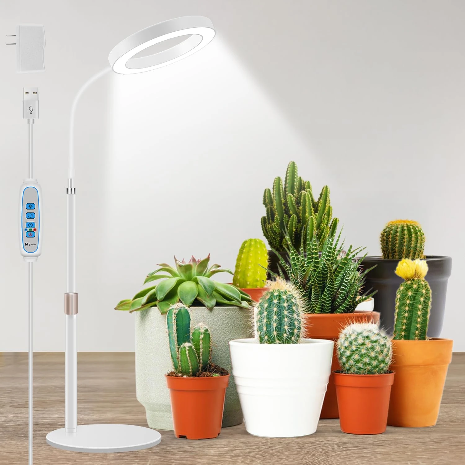 Aumtrly Grow Lights for Indoor Plants, Full Spectrum Table Plant Light for Growing Small Plant, 80 LED Halo Grow Lamp with Base, 6/12/16H Timer, 3 Modes, Height Adjustable 16.5-24.5"