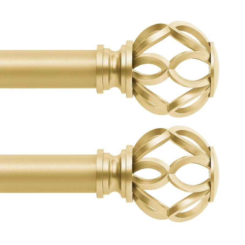 TVWOO Gold Decorative Farmhouse Curtain Rods 2 Pack:36-88" Adjustable Heavy Duty Single Window Curtain Rod for Bedroom Living Room,Gold Boho Rustic Drapery Rods with Vintage Twist Finial Easy Install