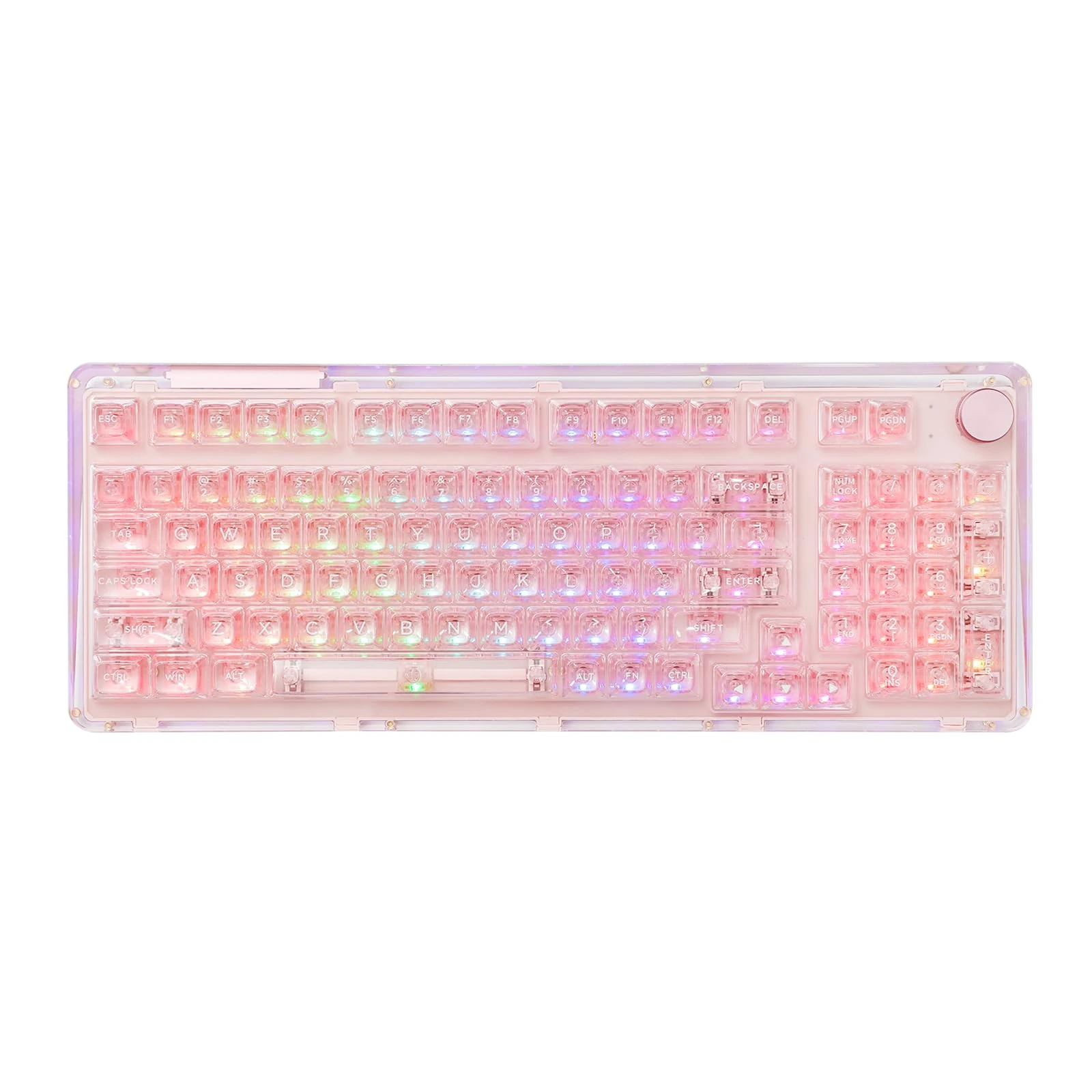 KiiBoom Phantom 98 Hot Swappable Crystal Gasket-Mounted Mechanical Keyboard, Triple Mode NKRO Gaming Keyboard with South-facing RGB, Clear Keycaps, 8000mAh Battery for Win/Mac (Pink)