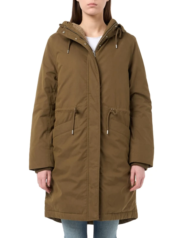 Marc O'Polo Denim Women's Relaxed Fit Parka with Hood, Green, XS