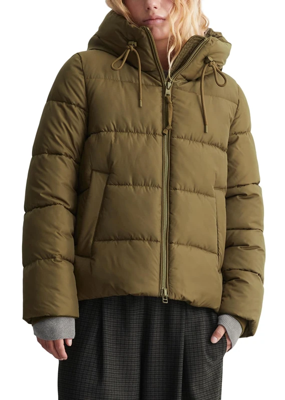 Marc O'Polo Denim Women's Quilted Jacket with Hood Water-Repellent, Green, S