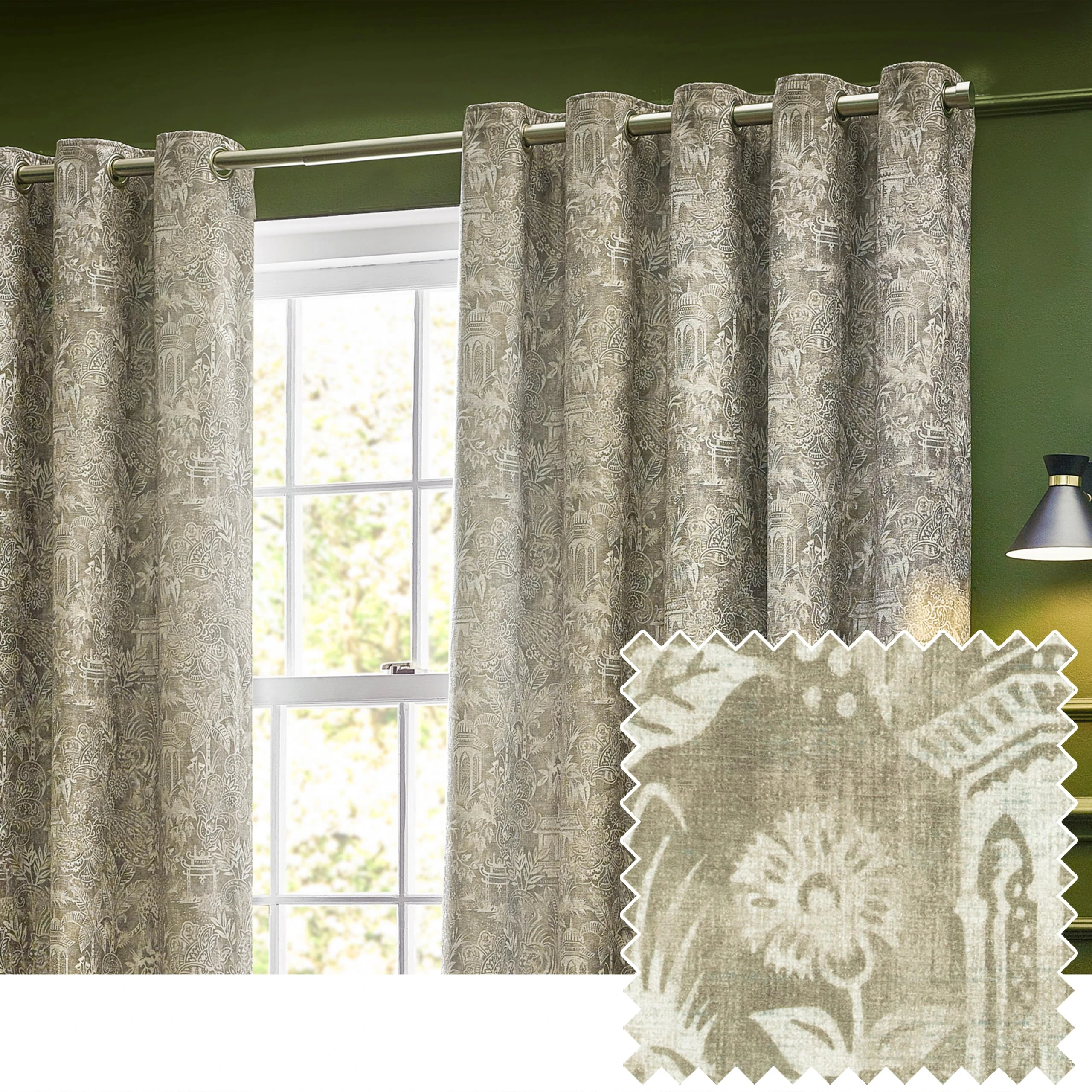 Wylder Tropics Bengal Chenille Eyelet Curtains - 2 Panels - Width x Drop - 229 x 229cm (90 x 90) - Linen