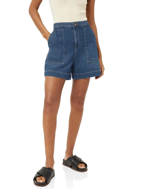 PLNOTME Womens Casual High Waisted Denim Shorts Wide Leg Summer Jean Shorts with Pockets, Blue, M