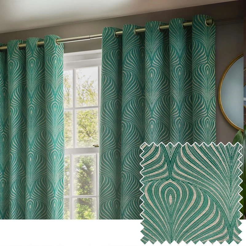 Paoletti Gatsby Jacquard Eyelet Curtains - 2 Panels - Width x Drop - 168 x 183cm (66 x 72) - Emerald