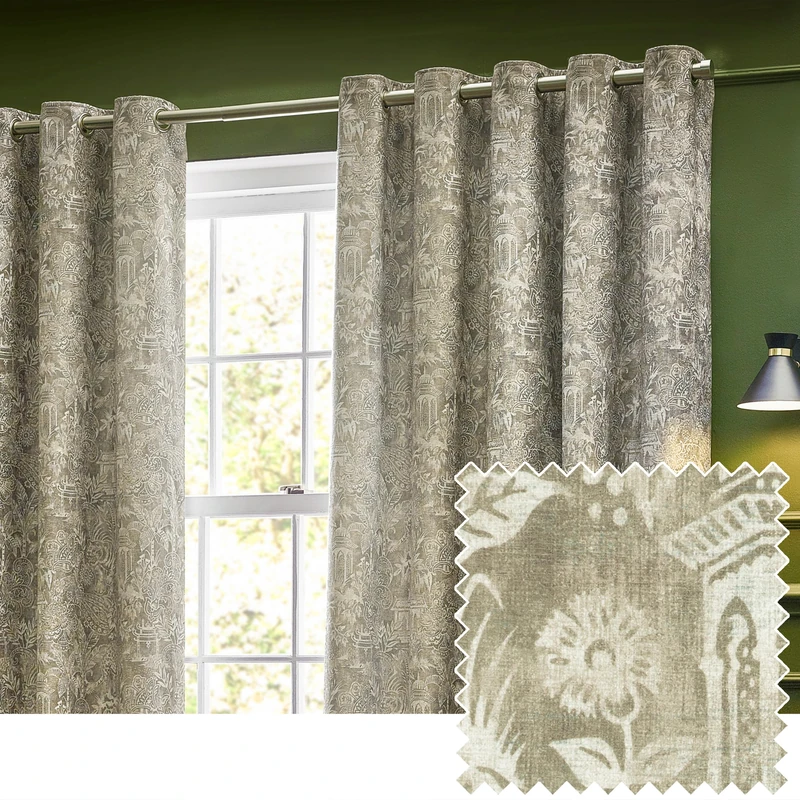 furn. Wylder Tropics Bengal Chenille Eyelet Curtains, 117cm x 137cm, Linen