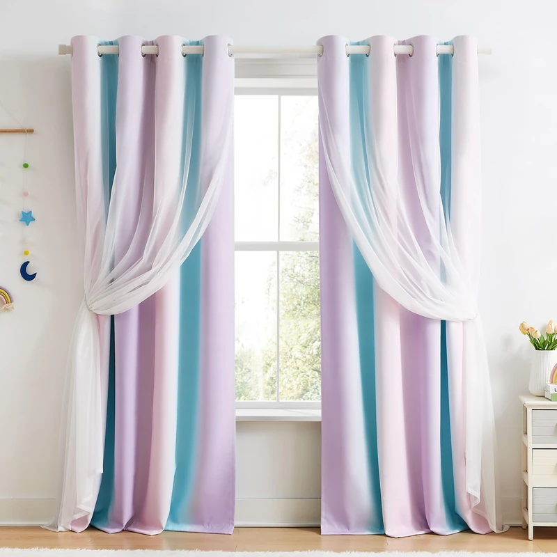 Geomoroccan Ombre 100% Blackout Curtains Kid Bedroom Rainbow 52x84 2 Panels