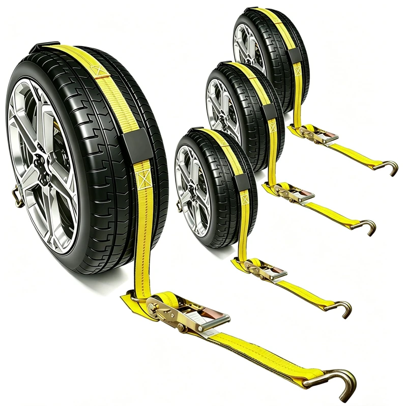 Autofonder Auto Hauler Straps for Trailer Heavy Duty 2" x 10' Vehicle Tie Down Kit-10,000lb Guaranteed Break Strength-(4) Premium Ratchet Strap with Rubber Blocks Wheel Tie-Downs for Truck, UTV