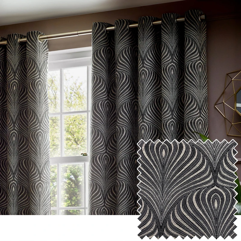 Paoletti Gatsby Jacquard Eyelet Curtains - 2 Panels - Width x Drop - 168 x 183cm (66 x 72) - Black