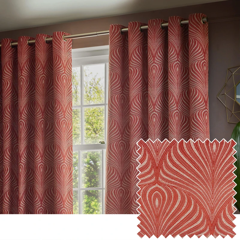 Paoletti Gatsby Jacquard Eyelet Curtains - 2 Panels - Width x Drop - 168 x 183cm (66 x 72") - Terracotta