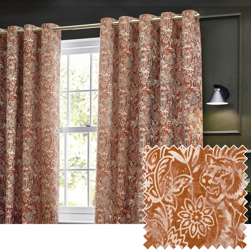 furn. Wylder Tropics Bengal Chenille Eyelet Curtains - 2 Panels - Width x Drop - 168 x 137cm (66 x 54) - Amber