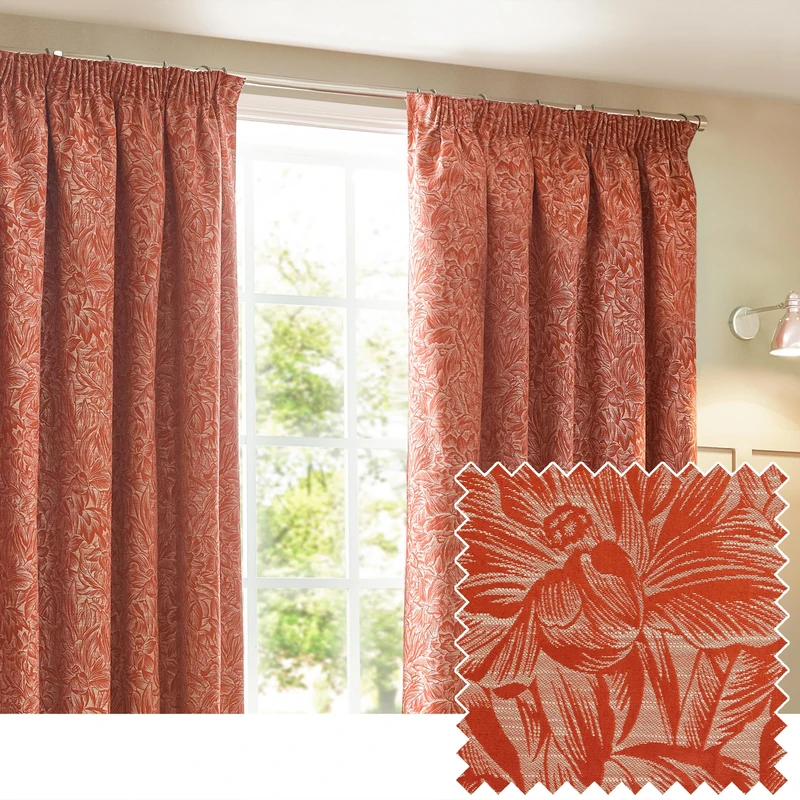 furn. Wylder Nature Grantley Jacquard Pencil Pleat Curtains- 2 Panels - Width x Drop - 117 x 137cm (46 x 54) - Brick
