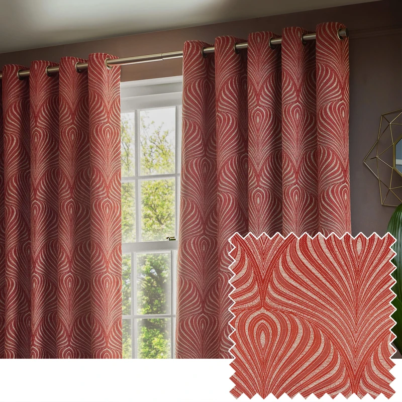 Paoletti Gatsby Jacquard Eyelet Curtains - 2 Panels - Width x Drop - 168 x 137cm (66 x 54) - Terracotta