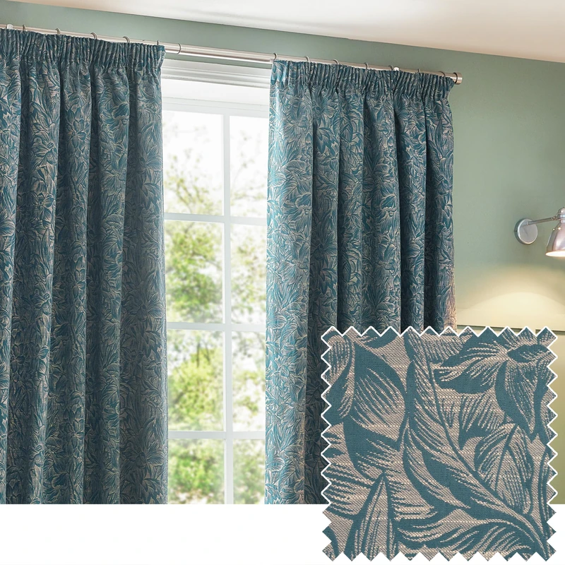 furn. Wylder Nature Grantley Jacquard Pencil Pleat Curtains- 2 Panels - Width x Drop - 117 x 137cm (46 x 54) - Wedgewood