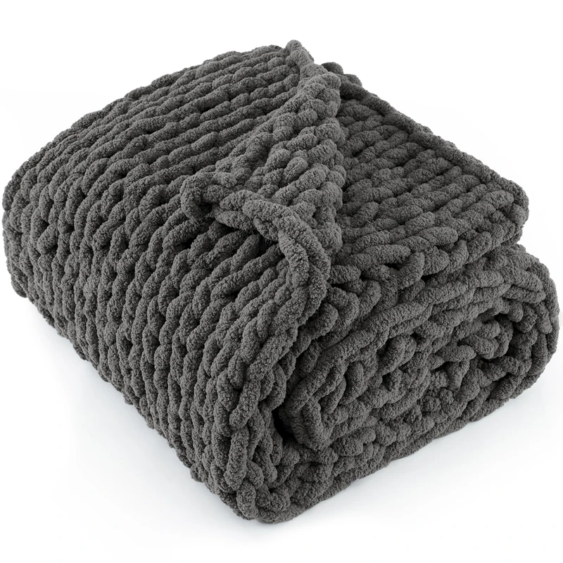 LONG CREATE Chunky Knit Throw Blanket 60x80, 100% Handmade Chenille Yarn