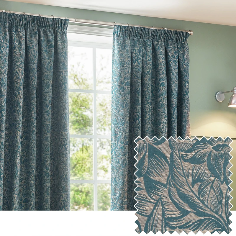 furn. Wylder Nature Grantley Jacquard Pencil Pleat Curtains - 2 Panels - Width x Drop - 168 x 137cm (66 x 54) - Wedgewood