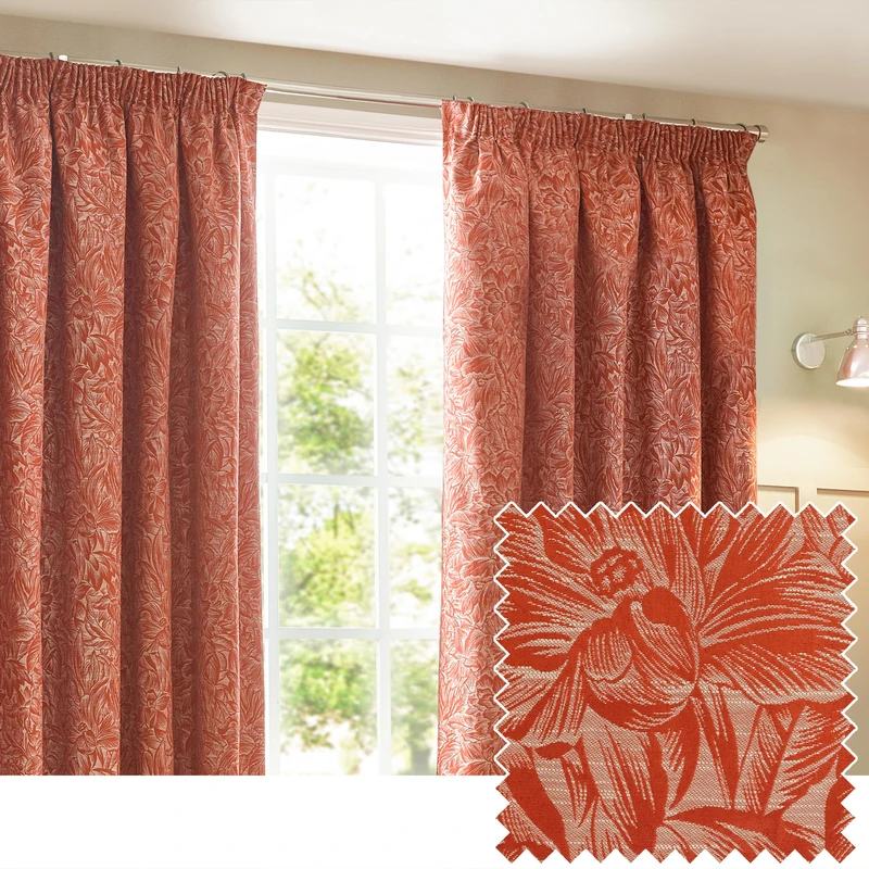 furn. Wylder Nature Grantley Jacquard Pencil Pleat Curtains - 2 Panels - Width x Drop - 117 x 183cm (46 x 72) - Brick