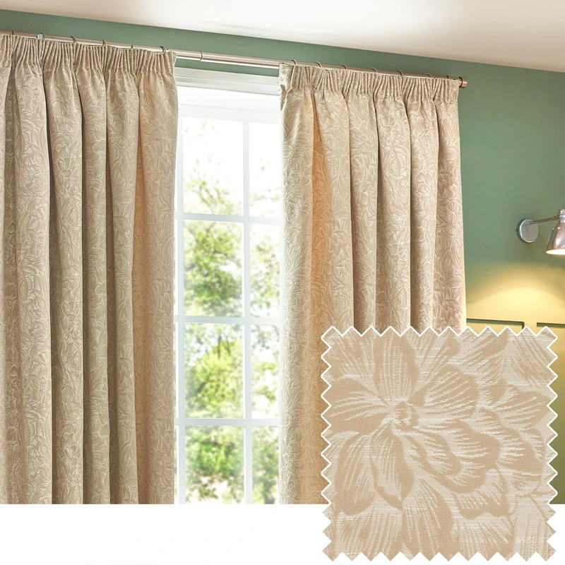 furn. Wylder Nature Grantley Jacquard Pencil Pleat Curtains - 2 Panels - Width x Drop - 168 x 137cm (66 x 54) - Natural
