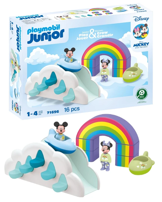 Playmobil 71696 JUNIOR & Disney: Mickey's & Minnie's Cloud Home, Mickey Mouse, made from over 90% plant-based plastics, gifting toy and fun role-play, playsets for children ages 12 months+